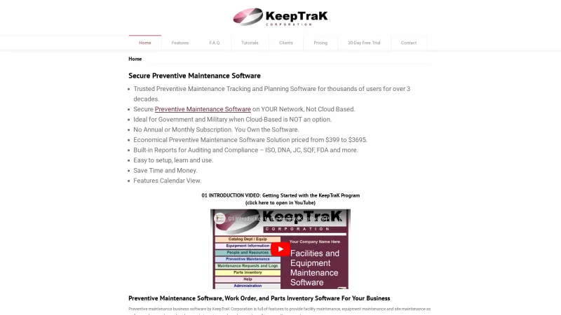 Homepage of KeepTraK