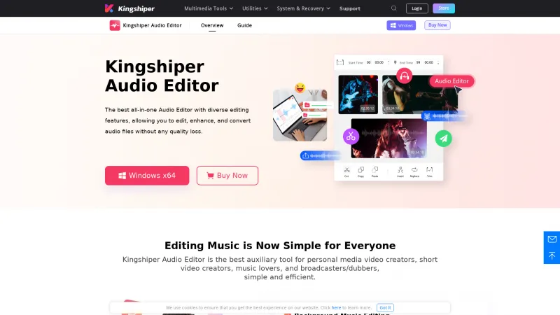 Homepage of Kingshiper Audio Editor