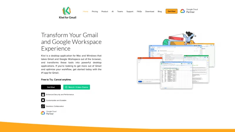 Homepage of Kiwi for Gmail