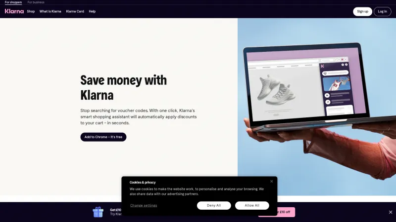 Homepage of Klarna