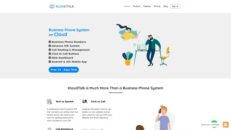 Homepage of Kloudtalk