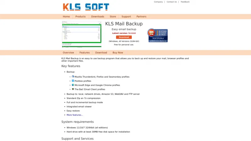 Homepage of KLS Mail Backup