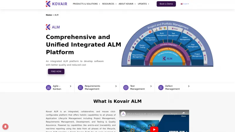 Homepage of Kovair ALM