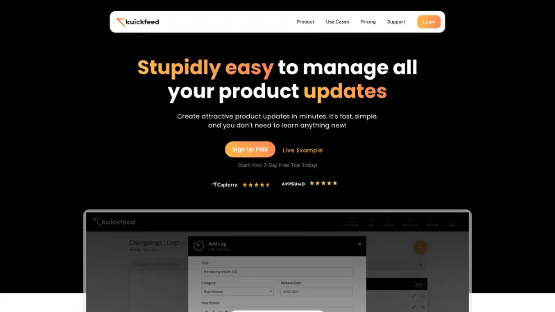 Homepage of KuickFeed