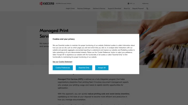 Homepage of Kyocera Managed Print Services