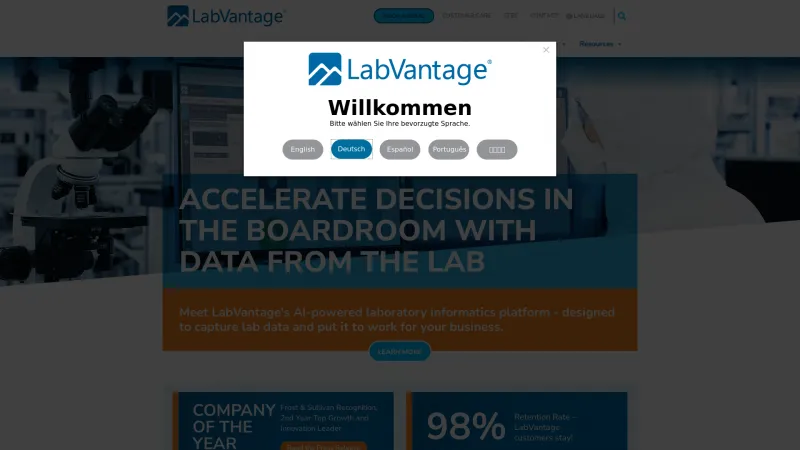 Homepage of LabVantage