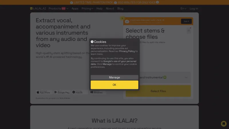 Homepage of LALAL.AI