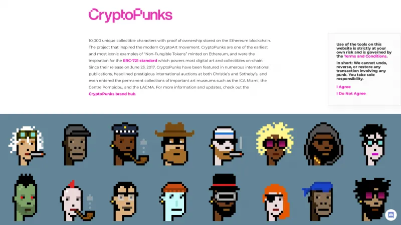 Homepage of CryptoPunks