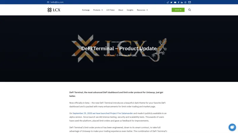 Homepage of LCX DeFi Terminal