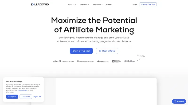 Homepage of LeadDyno