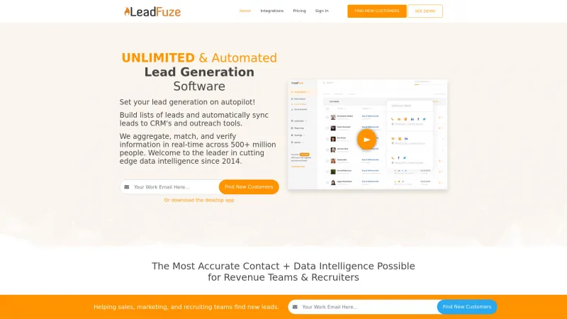 Homepage of LeadFuze