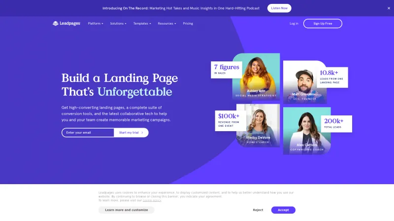 Homepage of Leadpages