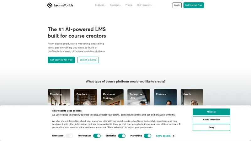 Homepage of LearnWorlds