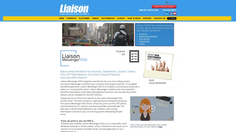 Homepage of Liaison Messenger EDD