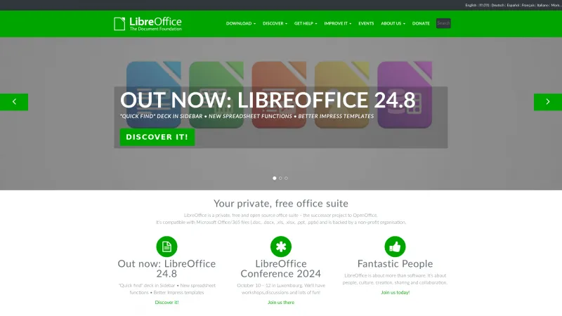 Homepage of LibreOffice