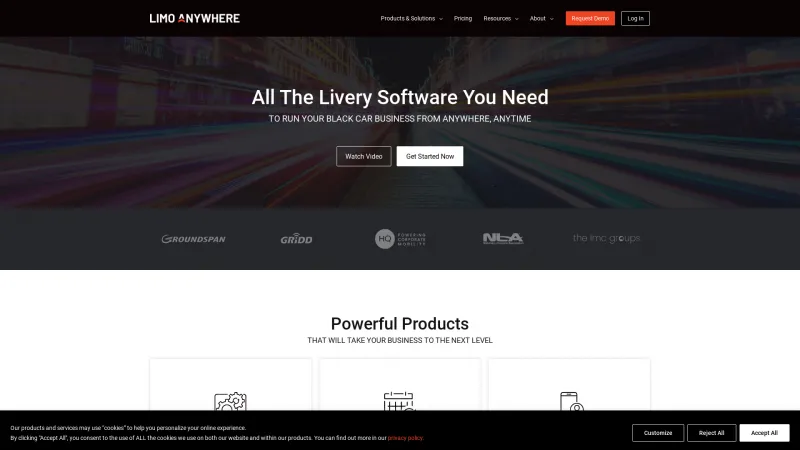 Homepage of Limo Anywhere