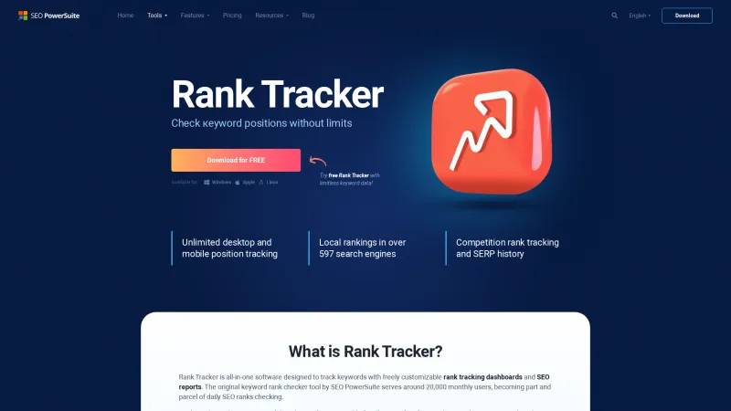 Homepage of Rank Tracker