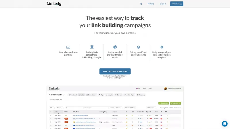 Homepage of Linkody