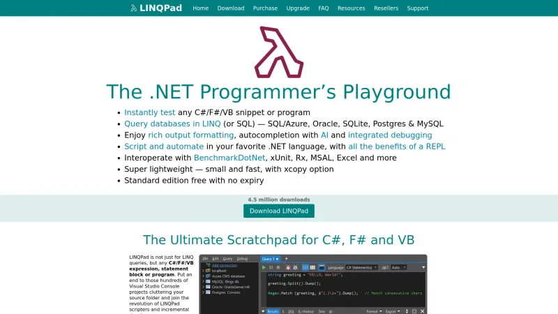 Homepage of LINQPad