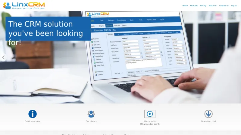 Homepage of LinxCRM