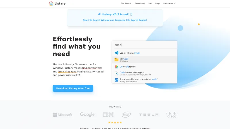 Homepage of Listary