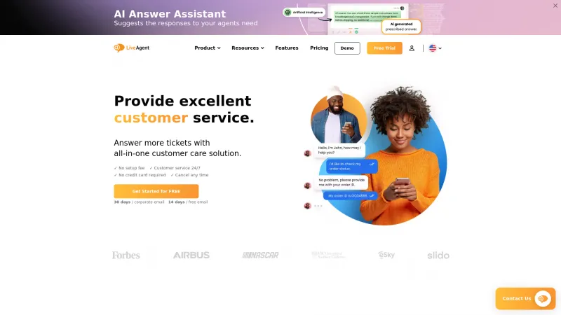 Homepage of LiveAgent