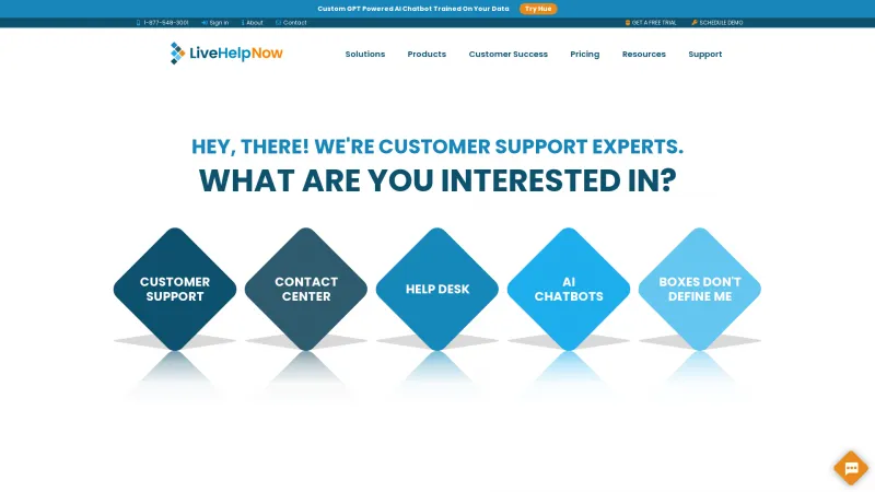 Homepage of LiveHelpNow