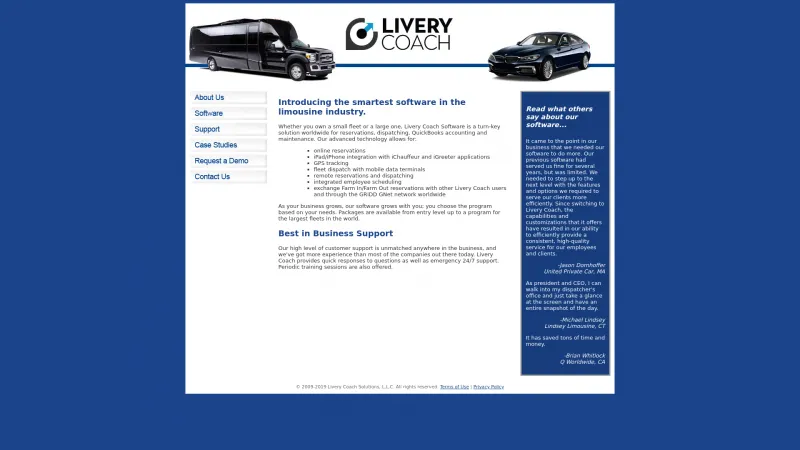 Homepage of Livery Coach