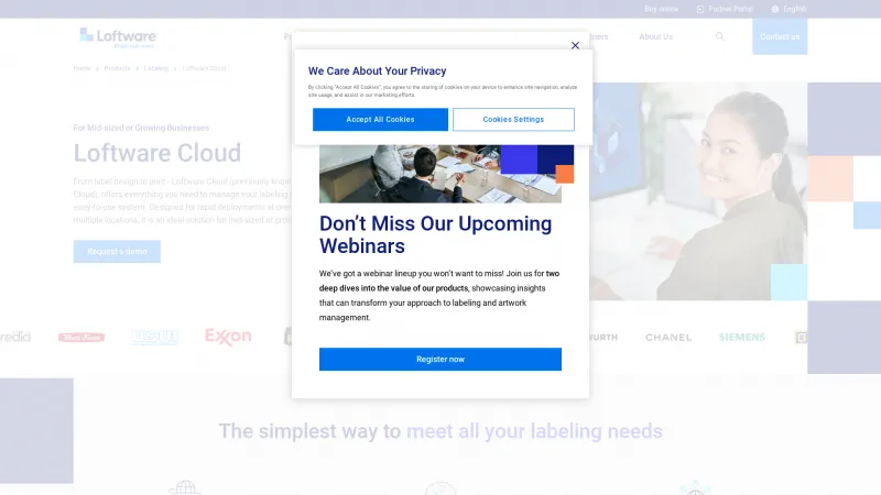 Homepage of Loftware Cloud