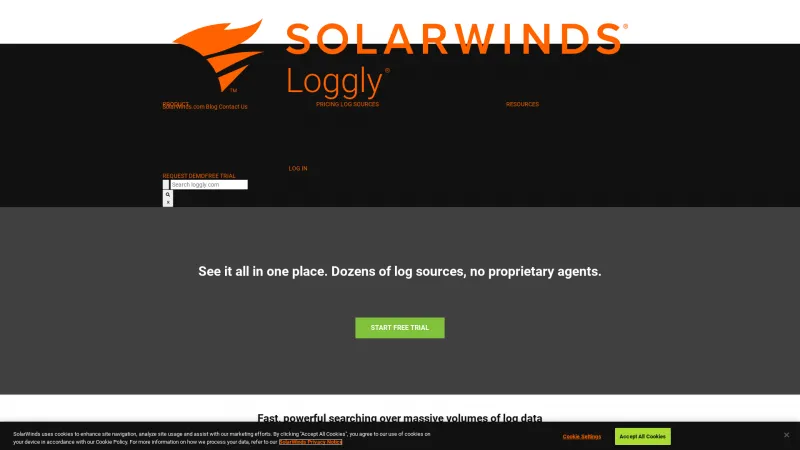 Homepage of SolarWinds Loggly