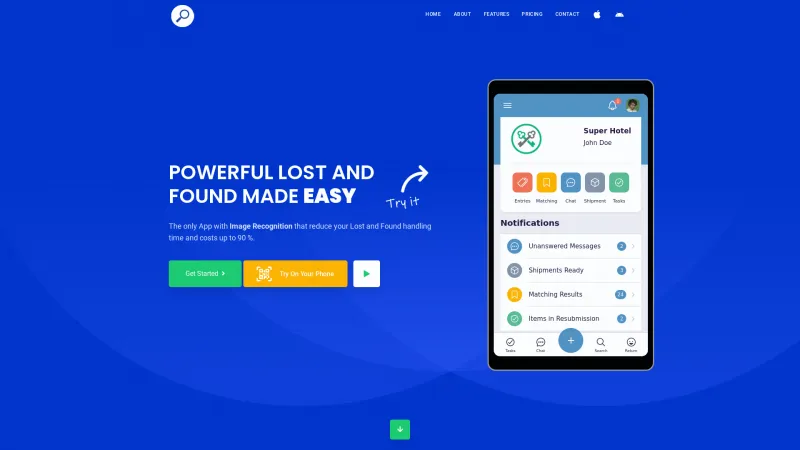 Homepage of Lost and Found App