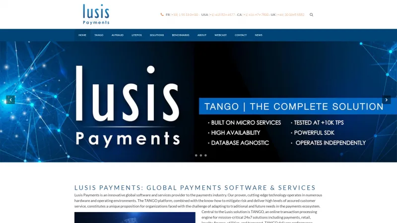 Homepage of Lusis Payments