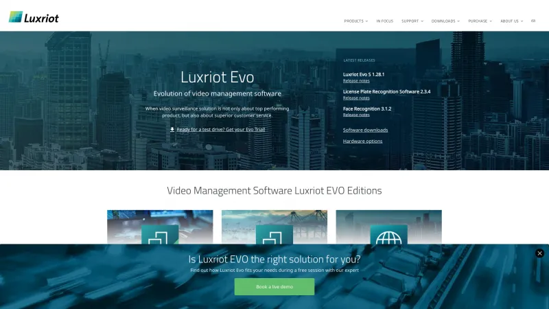 Homepage of Luxriot Evo