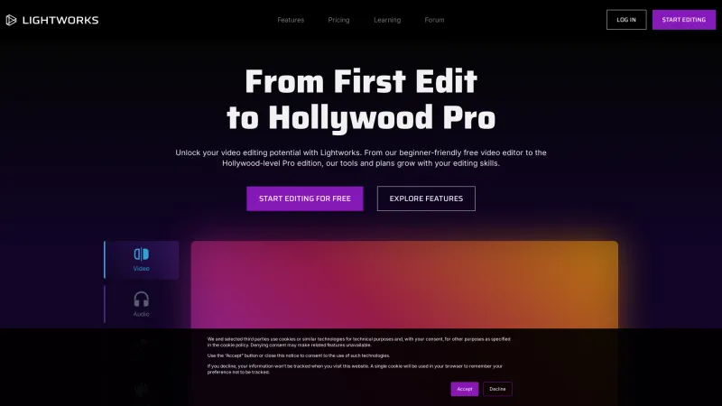 Homepage of Lightworks