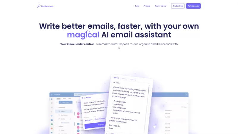 Homepage of MailMaestro