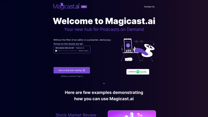 Homepage of Magicast.ai