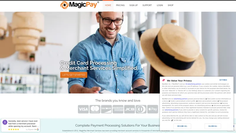 Homepage of MagicPay