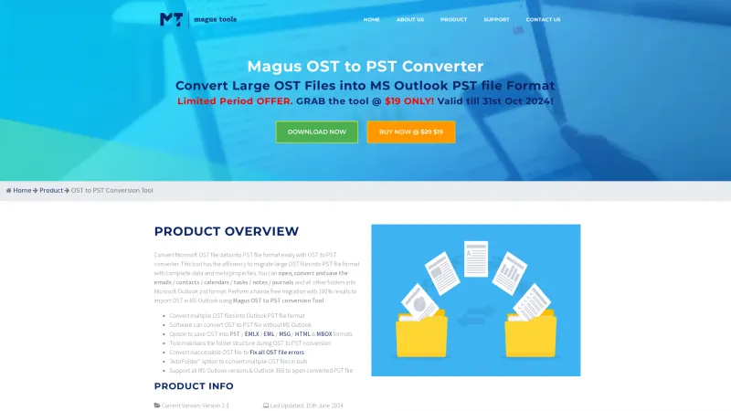 Homepage of Magus OST to PST Conversion Tool