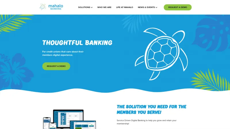 Homepage of Mahalo Banking