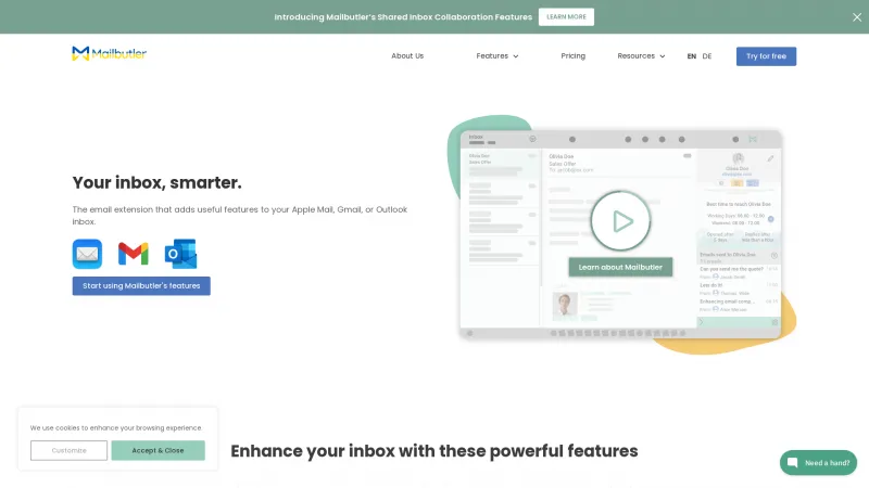 Homepage of Mailbutler