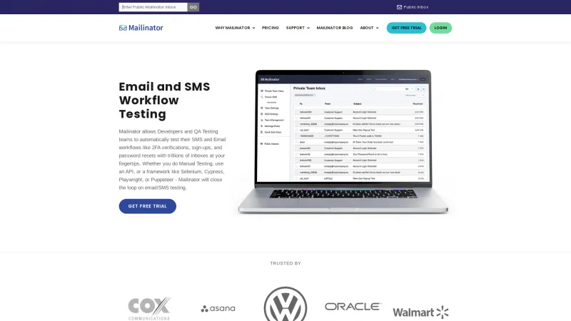 Homepage of Mailinator