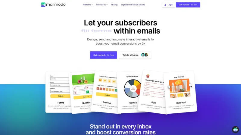 Homepage of Mailmodo