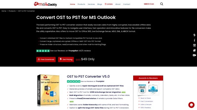 Homepage of MailsDaddy OST to PST Converter