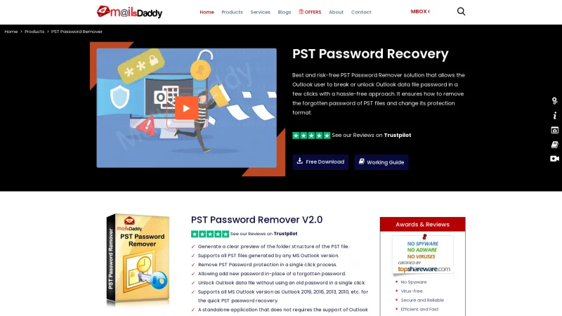 Homepage of PST Password Remover