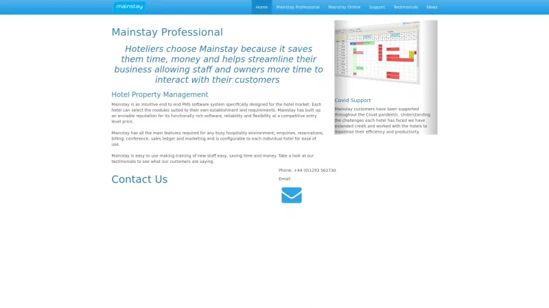 Homepage of Mainstay Professional