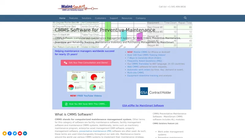 Homepage of MaintSmart CMMS