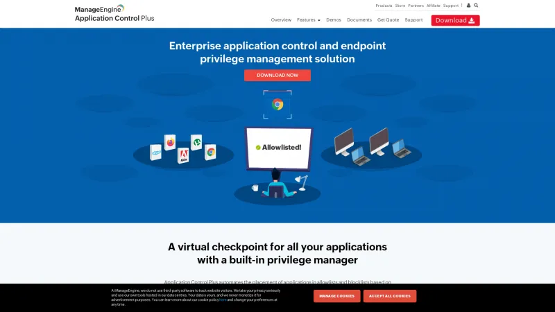 Homepage of ManageEngine Application Control Plus