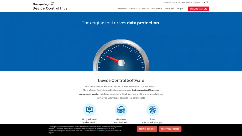 Homepage of ManageEngine Device Control Plus