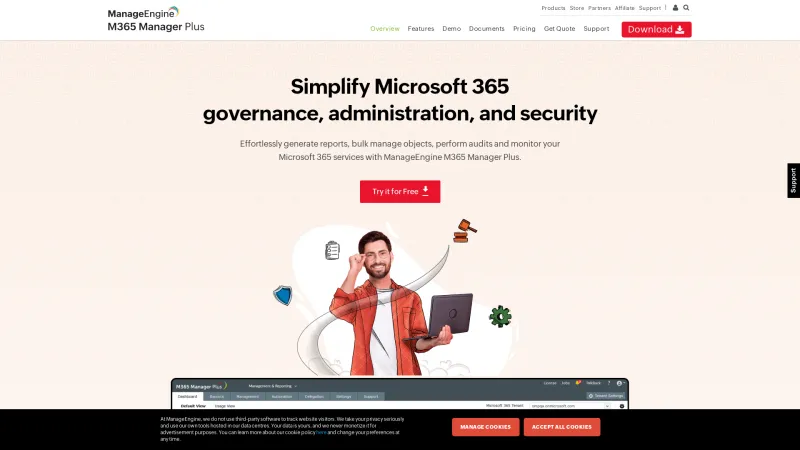 Homepage of ManageEngine M365 Manager Plus