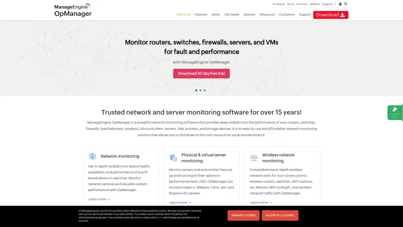 Homepage of ManageEngine OpManager